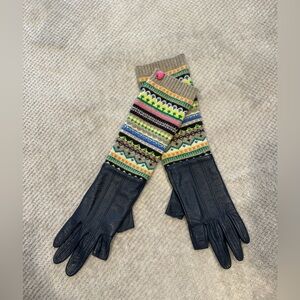 💝 Juicy Couture 💖 Colorful Patterned Knit and Leather Gloves - rare find!